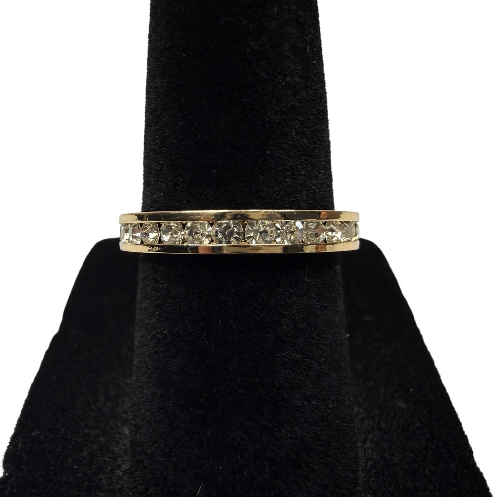 Elegant Gold Tone Channel Set Clear Stone Eternity Band Ring Sz Jewelry 5.5